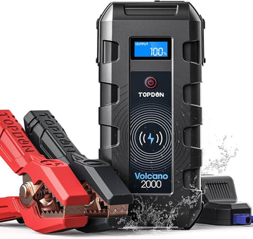 TOPDON Volcano2000 12V Portable Car Jump Starter Battery Pack, Peak 2000A Auto Battery Booster with 20800mAh Power Bank Wireless Charger Type-C LED Flashlight for Car Truck ATV SUV Boat - Imported from UK